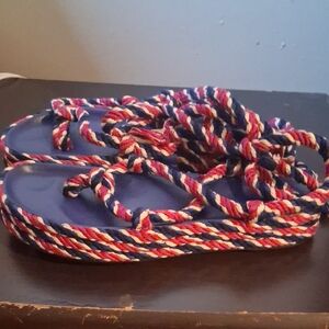 Isabel Marant Navy Rope Wrap Sandals with Fushia & White Braided Straps
